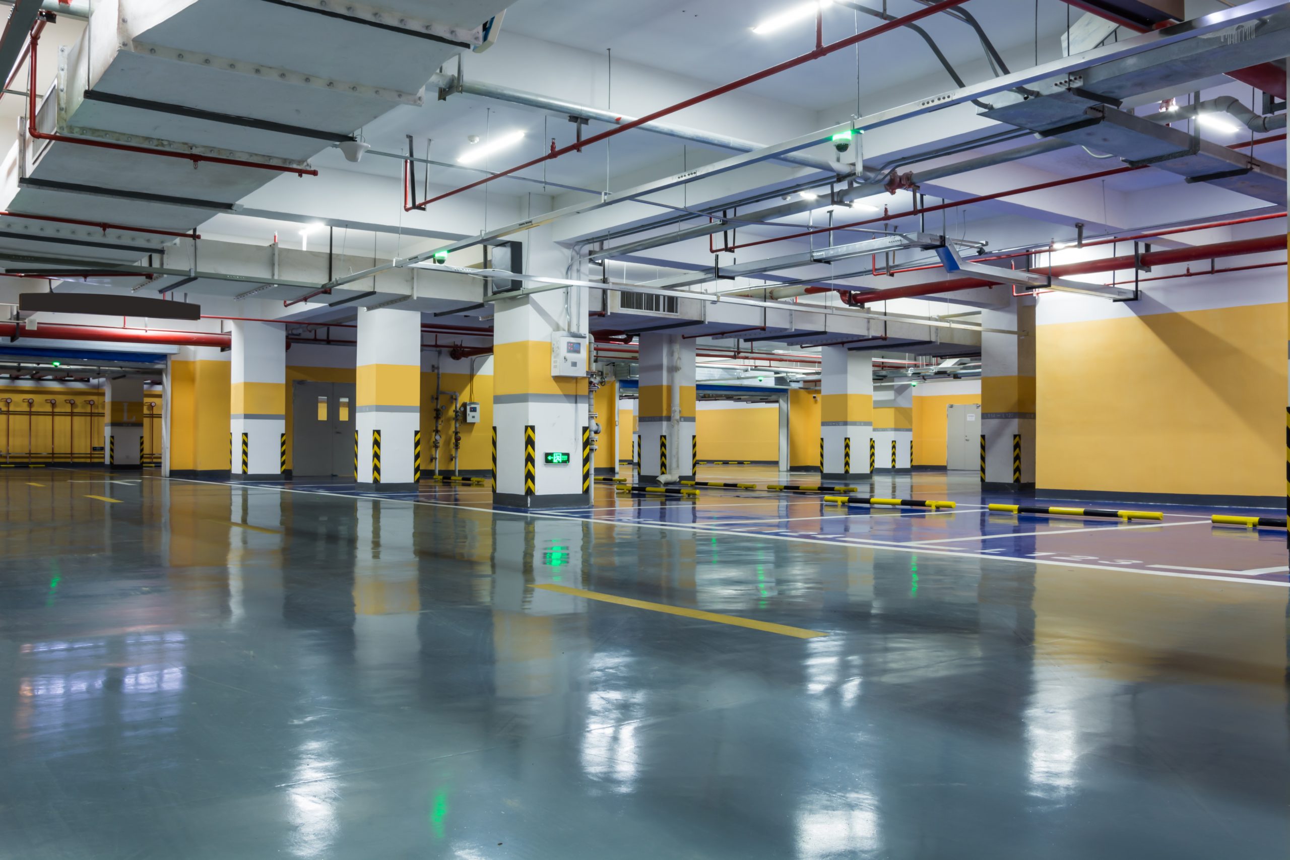 Uniformly illuminated parking garage by LED Parkade Light