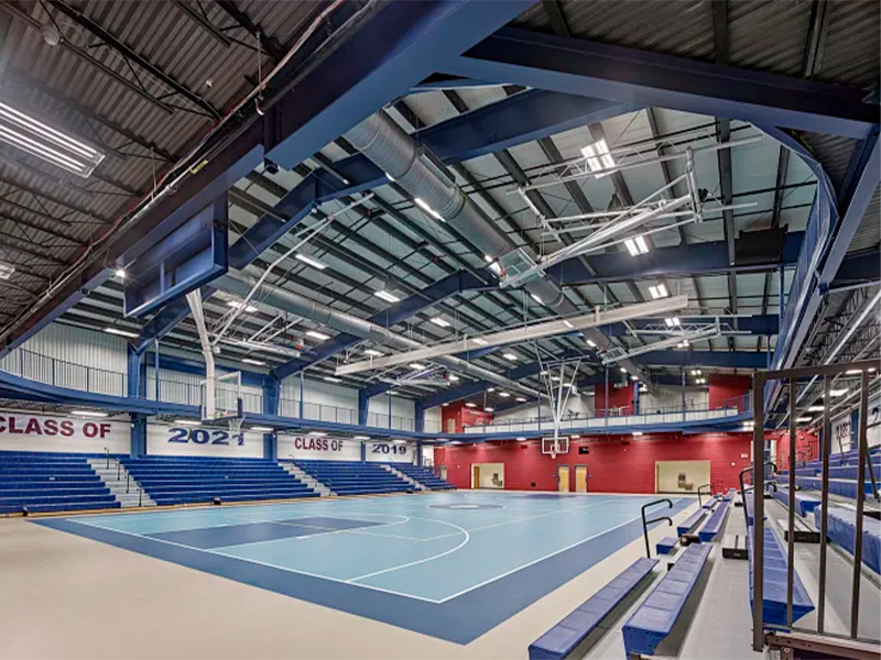 Linear high bay lights for indoor sports facilities