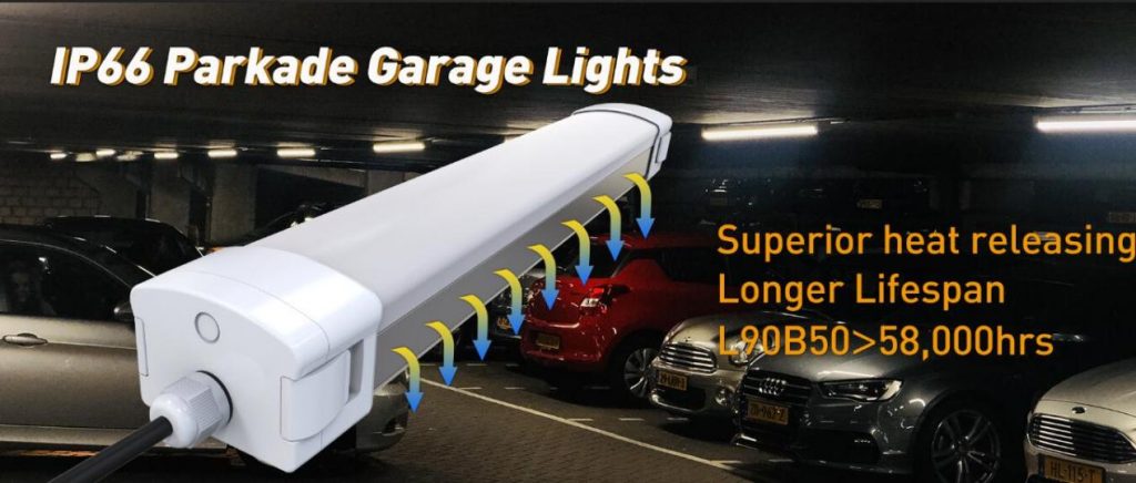 Commercial LED parking garage lighting with Parkade lights