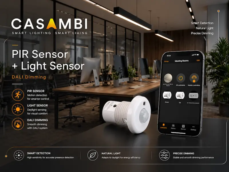 Casambi PIR sensor in a commercial smart lighting application