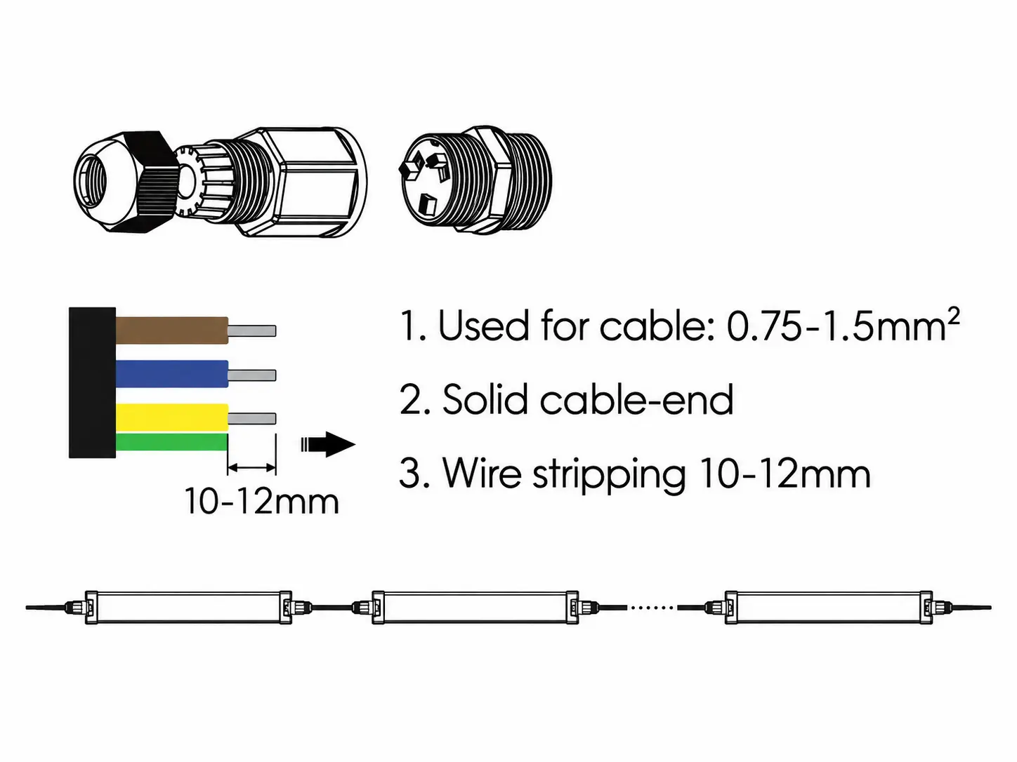 Parkade linkable series connection and cable preparation