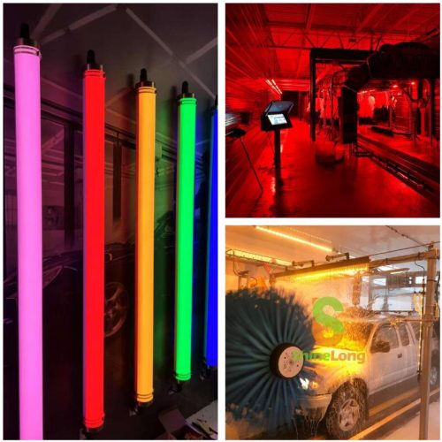 Rancher LED tri-proof lights installed in a car wash area