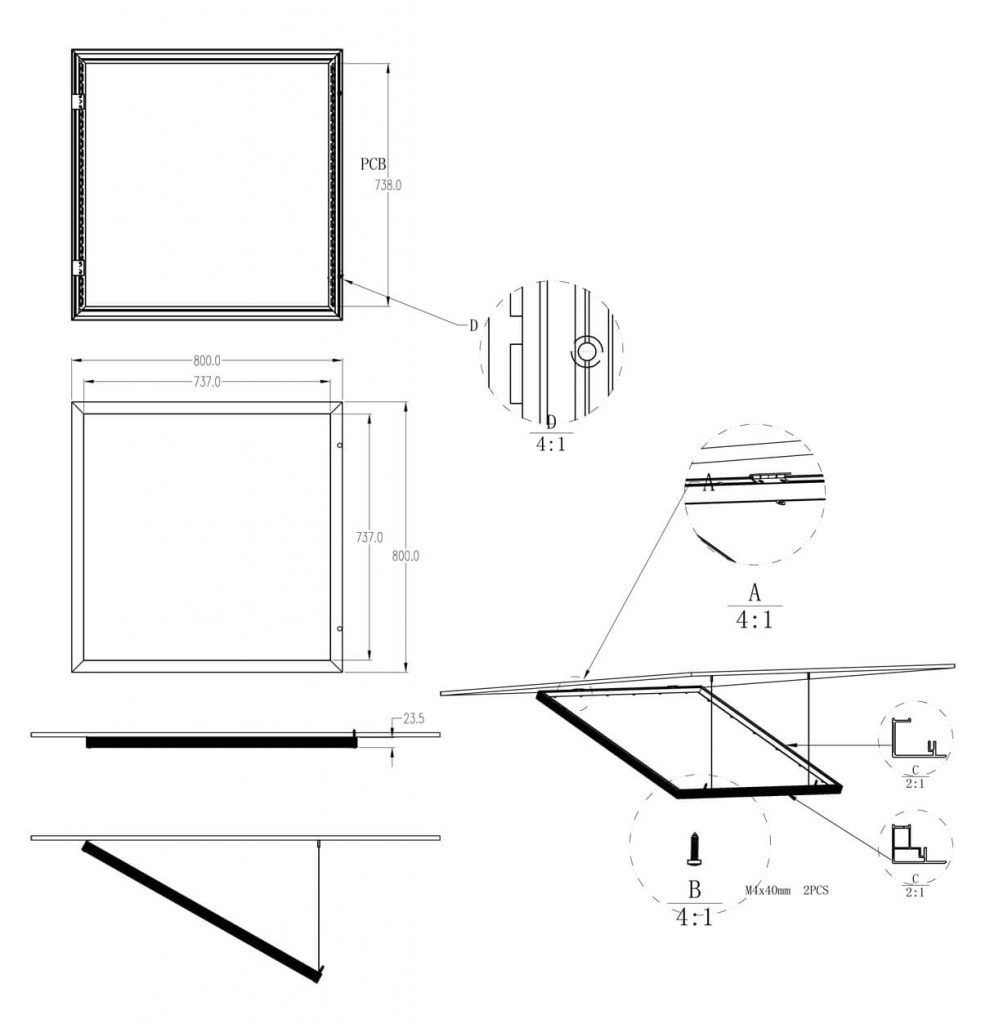 drawing of led panel lights