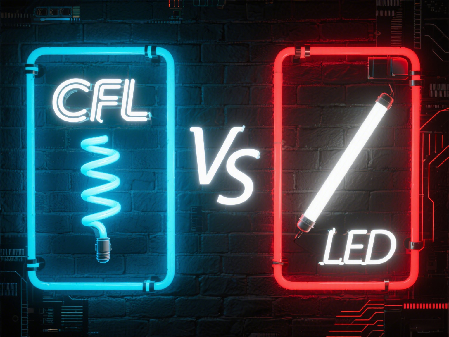 CFL vs LED lighting comparison visual.