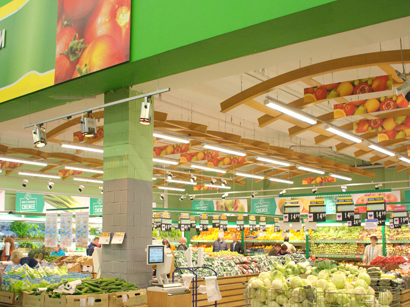 Tri-proof lights in supermarket