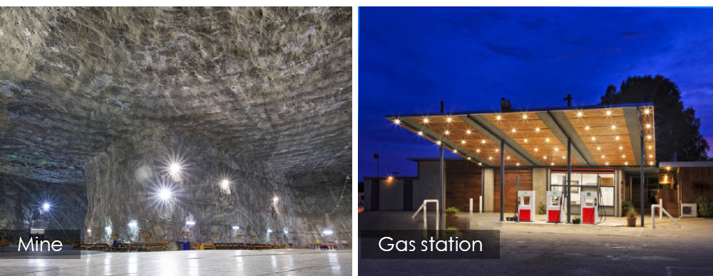 mine lighting, gas station lighting