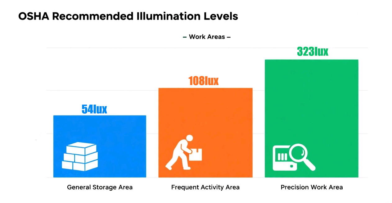 Warehouse lighting standards based on OSHA and IES recommendations
