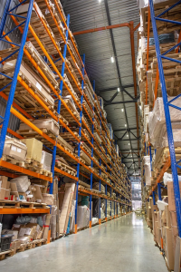 High ceiling lighting in high-bay warehouse