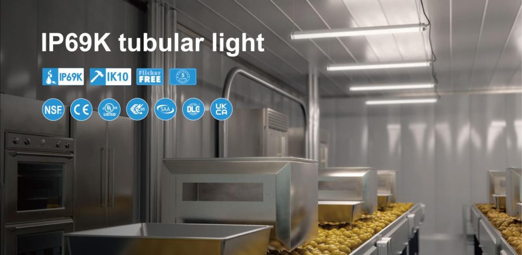 LED tubular lights in food processing factory