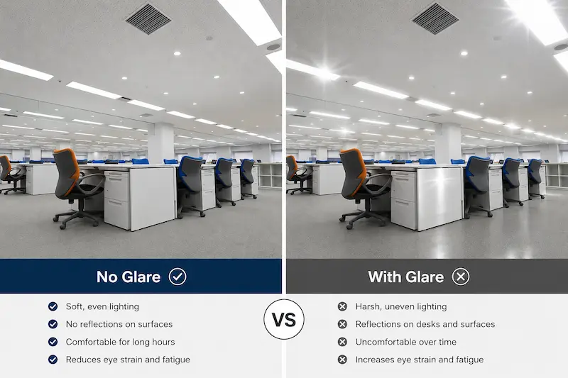 low-glare LED lighting for offices