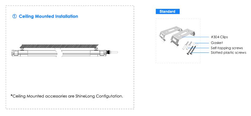Utilee PC IP65 LED tri-proof light ceiling mounted installation