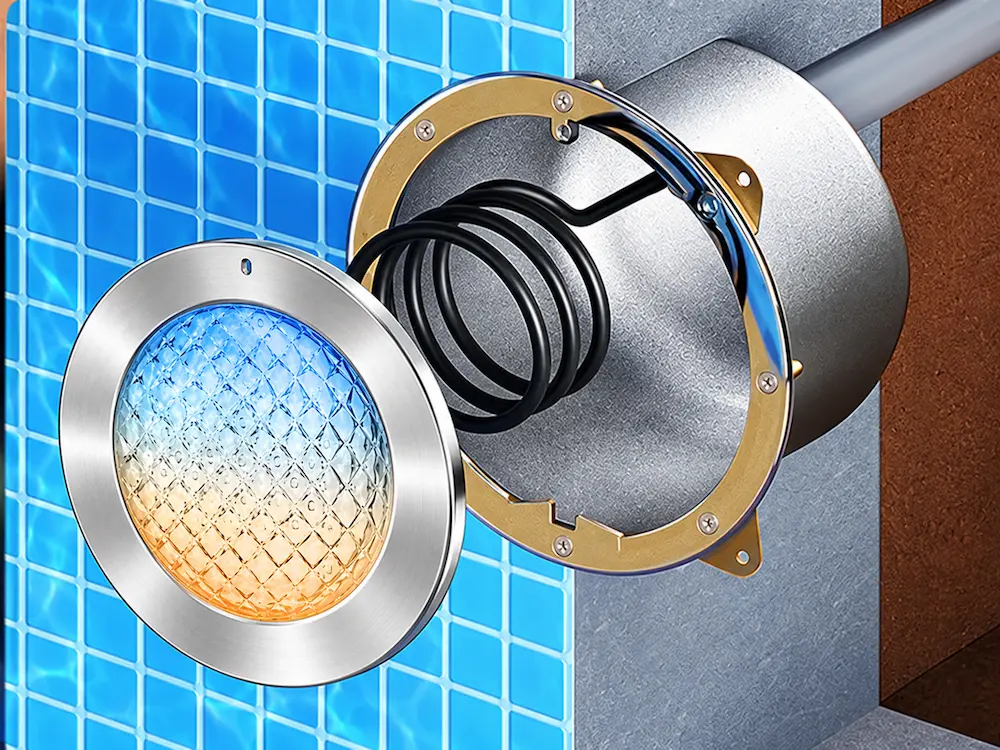 Illustration of a stainless steel niche for a pool