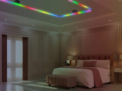 Simulated sunrise light with LED tube in a bedroom setting