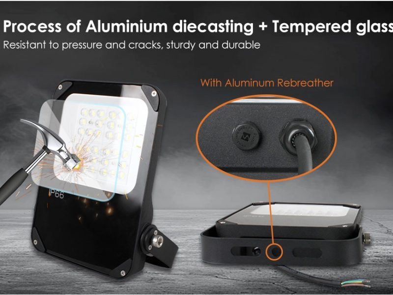 Aluminium diecasting, Tempered glass, Sturdy, drop-proof flood led outdoor light